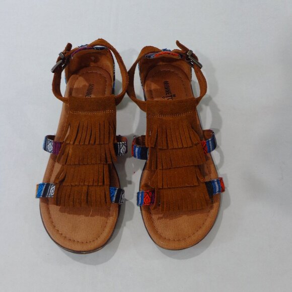 MINNIE TONKA Women's BOHO Brown Leather Sandals Flats Aztec Fringe Size 6‎ - Picture 1 of 9